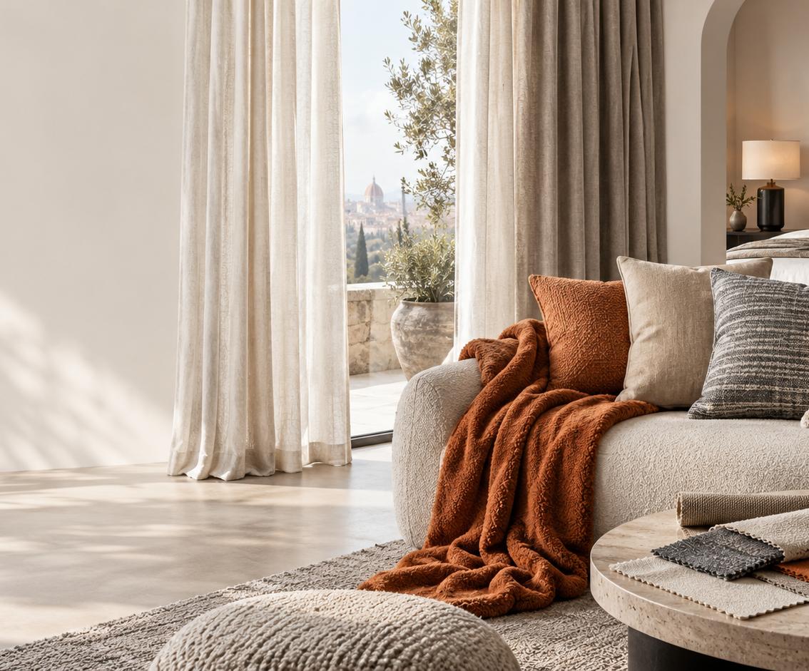 Soft furnishings and home textiles in a contemporary interior
